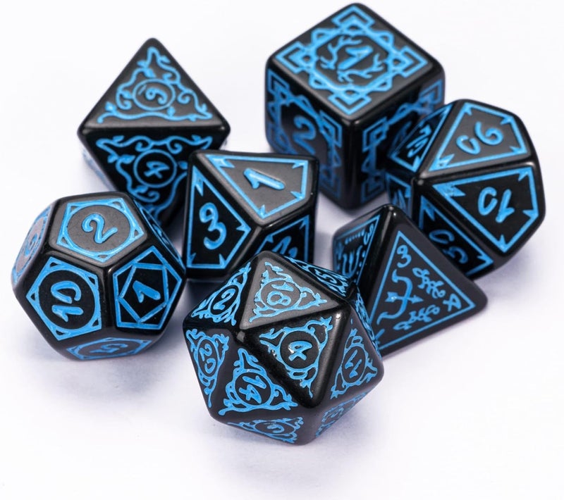 Poludie DND Dice Set -D&D Polyhedral Dice (7 Pcs) Druid Dice with Leather Dice Bag for Role Playing Dice Games RPGs(Druid - Black Blue) - Image 2